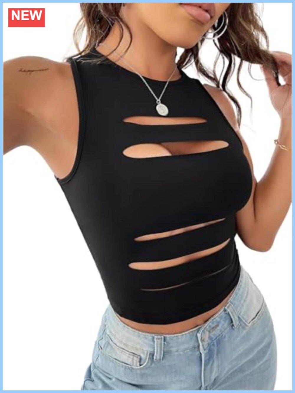Sleeveless Crop Top with Cut Out, Bodycon Summer Tank